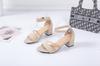 Sandálias Femininas de Salto Alto Estilo Europeu e Americano Tamanho Grande Cor Sólida Bico Redondo Moda Fivela de Uma Linha Comércio Exterior 2024