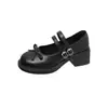 2026 Sapatos Femininos de Bico Baixo com Laço Estilo Japonês Novo Verão Salto Bloco Mary Jane Sapatos JK Pequenos de Couro Versátil