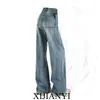 Jeans Wide Leg de Design Retrô para Mulheres no Verão Plus Size Gordas mm Americano Solto Caído Casual Reto Comprimento Total