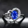 Anel Coração Duplo Vazado Estilo Coreano Zircônia Micro-incrustada Esmeralda Anel de Diamante Diamante Oval Diamante Azul Anel de Diamante Roxo