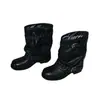 Botas altas de otoño negras plisadas apiladas con hebilla de cinturón, tacón grueso, botines estilo western, botas Martin vintage tachonadas para mujer