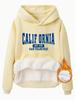 Sudadera de Otoño e Invierno para Mujer Talla Europea Transfronteriza GALIF ORNIA Estampada Bolsillo Canguro con Capucha Manga Larga con Forro Polar