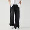 Roupas Masculinas Fengshe / Lançamento Primavera e Outono 2026 Jeans Preto Reto Versátil Solto Calças Longas Wide-Leg