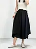 Calça larga estilo japonês Issey Miyake para mulheres, cintura alta elástica, corte solto, afina a silhueta, calça-saia cropped, calça casual versátil para o dia a dia