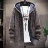 Outono e inverno de 2023 Novo casaco de malha com zíper para homem, cardigã com capuz, tamanho grande, forrado com fleece, espessado, comércio exterior