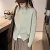 Cárdigan de punto liso, corte holgado, para mujer, engrosado para otoño e invierno, con cremallera y cuello alto, un suéter casual y simple que se puede combinar fácilmente con varios atuendos