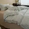 Juego de ropa de cama de cuatro piezas estilo Ins, fresco y sencillo, de doble capa de gasa 100% algodón, con ribete de encaje denso, funda de edredón y sábana de algodón puro para dormitorios de estudiantes
