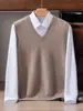 Suéter 100% caxemira pura para homens, novo modelo outono e inverno 2026, gola V, espessado, quente, colete de tricô, colete casual sem mangas