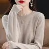 Camisa Básica de Renda com Gola Redonda para Mulheres, Novo Suéter da Moda 2024 Início Outono/Inverno, Tricô de Manga Longa, Estilo Solto e Artístico