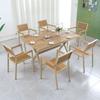 Mesa y Sillas de Plástico Madera para Exteriores Combinación Set de Sillas para Exterior Jardín Ocio Aire Libre Cafetería Comedor Patio Mesa y Sillas