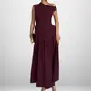 Colección de verano 2026 para mujer, transfronteriza europea y americana: vestido elegante, liso, de cuello asimétrico, plisado, ajustado, sin mangas