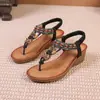 Zapatos Cómodos Transfronterizos Europeos y Americanos Nueva Moda Sandalias con Pedrería Estilo Coreano Cuña de Suela Gruesa Zapatos para Mujer