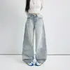 Jeans juveniles Naranja # para mujer de cintura alta, corte holgado, pierna ancha, con efecto de bigotes, lavados y desgastados, estilizan, modernos y versátiles, pantalones de largo hasta el suelo