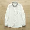 Camisa de manga larga de hilo de algodón de doble capa para mujer, combinación de colores, cuello puntiagudo, exportación de comercio exterior, sencilla, suave, amigable con la piel, camiseta básica