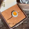 Anel de Calcedônia Amarela Natural Formato de Ovo Oval Abertura Ajustável Presente Cabochão Ágata Amarela Pedra de Jade Anel de Dedo Feminino
