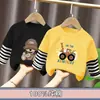 Camiseta de manga larga para niño, algodón puro, estilo primavera y otoño, nueva camiseta de otoño para niños 2026, camiseta para niños medianos y grandes, imitación de dos piezas
