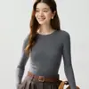 Baicai Terciopelo 2026 Nuevo Llegado Otoño Camisa Base de Punto de Cachemira de Manga Larga Ajustada de Cuello Redondo para Mujer Estilo Francés de Alta Gama
