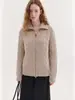 Nuevo Top de Moda Otoño 2026 con Doble Cremallera, Estilo Old Money, Cuello Alto, Manga Larga, Cachemir, Color Café con Leche, Cárdigan Tejido para Mujer