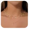 Colar Pingente de 26 Letras Europeu e Americano da Moda com Corrente de Osso de Cobra Pérola Falsa, Corrente para Clavícula Empilhável com Senso de Design de Moda