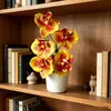 Novo Estilo 5 Flores Orquídea Phalaenopsis Planta em Vaso Decoração Decoração de Casa Flor Artificial Bonsai Decoração de Mesa Flor Falsa Planta Verde Ornamento