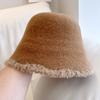 Sombrero de cubo lateral de felpa vintage japonés para mujer, sombrero de punto cálido de otoño e invierno, sombrero de cuenca de lana australiana, sombrero de pescador liso y elegante