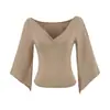 Elegante top de estilo francés con escote en V, hombros descubiertos y mangas acampanadas para mujer, nueva colección de verano, puro y seductor, conjunto de dos piezas que estiliza y tiene caída