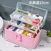 Caja de medicamentos para el hogar de gran capacidad, caja de medicamentos multicapa con asa, almacenamiento de medicamentos portátil, caja de medicamentos de plástico