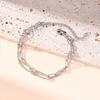 Pulseira de metal quadrada com corrente de pérola artificial de 4 mm, quente, transfronteiriça, 2 peças, feminina, dupla camada, joia de mão simples, atacado