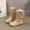 Otoño Nuevo 2026 Punta Redonda Con Cordones Raderme Plisado Retro Botines Cortos Casuales Adelgazantes Botines Cortos Mujer
