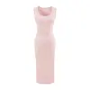 Vestido Longo de Alça Larga Estilo Europeu e Americano com Decote em U Profundo Sem Mangas Estilo Kendall Jenner Acinturado Bodycon para Mulheres Moda Verão