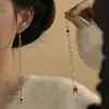 Pendientes Largos Rojos con Borlas de Diamantes de Estilo Chino de Moda Populares en Xiaohongshu, Pendientes Elegantes Retro de Moda de Nicho