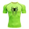 Teum Export Camiseta de Manga Corta de Compresión de Secado Rápido con Estampado de Araña para Hombre Y2K Capa Base para Correr Body para Entrenamiento de Fitness