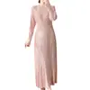 Vestido Largo Estampado en Dorado con un Toque de Lujo, Ropa Femenina Plisada Issey Miyake, Nueva Colección de Otoño, Vestido Formal para Mujer de Comercio Exterior Europeo y Americano