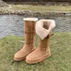 Botas de Neve Cinza com Pelo Femininas 2026 Inverno Novo Sola Fina Salto Baixo Forradas com Pelúcia Cano Médio Botas de Algodão Antiderrapantes para o Nordeste