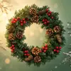 Corona de Navidad Transfronteriza de Amazon para Puerta y Ventana con Piñas y Frutos Rojos, Decoración Colgante para Ventana del Hogar, Arreglo de Escena Navideña