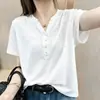 Elegante Camiseta de Algodão Bambu Plus Size para Mulheres, Blusa Solta e Relaxada de Manga Curta, Estilo Coreano Verão 2026, Emagrecimento e Sensação Relaxada