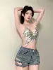 648 # Ropa de Verano Sexy para Mujer de Club Nocturno Shorts de Mezclilla de Cintura Alta con Letras y Jeans Rotos para Lucir Delgada
