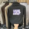 Estilo Otoño e Invierno Moda para Bebés Elegante Camiseta de Forro Polar para Niñas de Tamaño Mediano a Grande Cuello Medio Alto Manga Larga Top Rayado