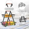 Cesta de Frutas com Alça de Madeira Ferro Forjado Água Camada Dupla Três Camadas Cesta Portátil Sala de Estar Cozinha Cesta Rack para Armazenamento de Pão Lanche