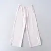 Ropa de Mujer al por Mayor Transfronteriza Estilo Europeo y Americano Pantalones Rayados de Cintura con Cordón Adelgazantes Pantalones Rectos Ajustados de Pierna Ancha