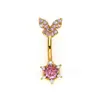 Anel de umbigo em formato de borboleta com zircônia colorida transfronteiriço, piercing de umbigo, joia para perfuração corporal, fábrica de origem, atacado online