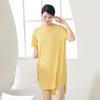 Vestido Japonés de Verano de Color Sólido Elegante Color Caramelo Largo Medio para Casa Seda Helada Fresco Cintura Suelta Manga Corta Camisón de Hada