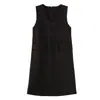 Vestido Suéter de Lã para Mulheres, Inverno 2026, Modelagem Justa, Comprimento Médio, Vestido Sem Mangas com Decote V, Versátil e Casual