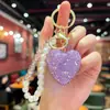Chaveiro de Corrente de Pérolas de Alta Qualidade Feito à Mão com Coração de Strass de Argila Venda Quente Transfronteiriça Pingente Exquisito para Bolsa Feminina Atacado