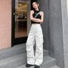 Overol G99 estilo americano multibolsillos color blanco arroz moda femenina marca primavera y verano 2024 nuevo pantalón casual de pierna ancha
