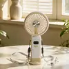 Ventilador portátil para colgar en el cuello para exteriores con pantalla digital, ventilador de mano recargable con flujo de aire fuerte de cinco velocidades, ventilador eléctrico plegable de escritorio de bajo ruido