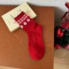 Calcetines Rojos Benmingnian para Mujer Algodón Peinado Dulces Lindos 2025 Año de la Serpiente Nuevos Otoño e Invierno Calcetines de Media Caña Calcetines de Navidad
