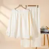 Conjunto de pijama para mujer de cuello redondo, suave como una nube, para primavera y otoño, de corte holgado, con mangas largas y pantalones largos, informal, cómodo, simple, adecuado para usar fuera