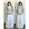 Sudadera con Capucha Huamian Gris para Mujer en Otoño e Invierno 2025 Nuevo Estilo Caliente Uso de Principios de Otoño Tops Coreanos Súper Bonitos