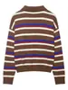 2026 Novo Estilo Moda Europeia e Americana Feminina Simples Versátil Listrado Gola Polo Malha Manga Longa Top com Bloqueio de Cores